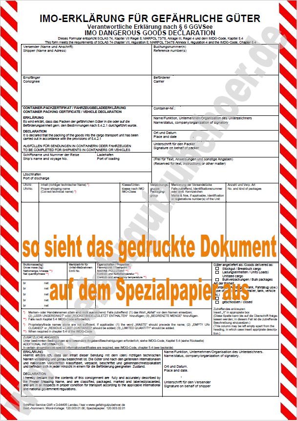 70752 Gefahrgut See - Word-Dokumentenvorlage zur Erstellung der IMO Erklärung - Image 1