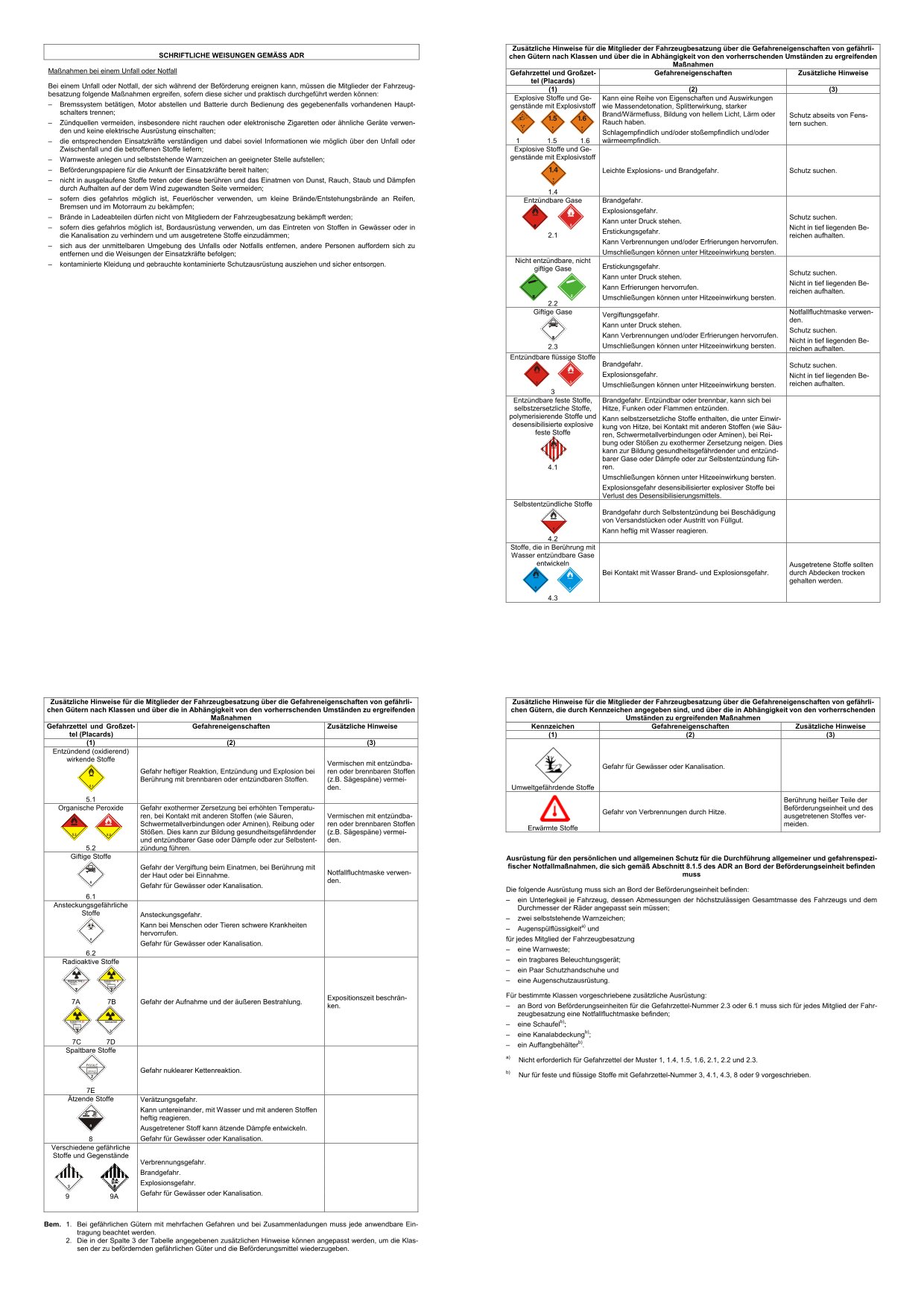 70768 Gefahrgut Straße - Schriftliche Weisungen gemäß ADR (Unfallmerkblatt) – Bild 1