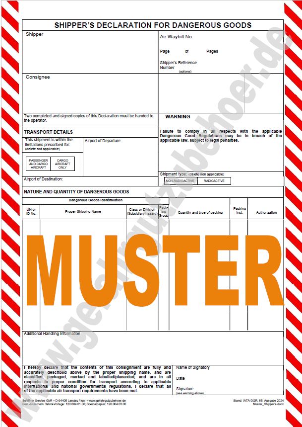 70766 Gefahrgut Luft - Blanco-Formular zur Erstellung der shipper's declaration - Image 1