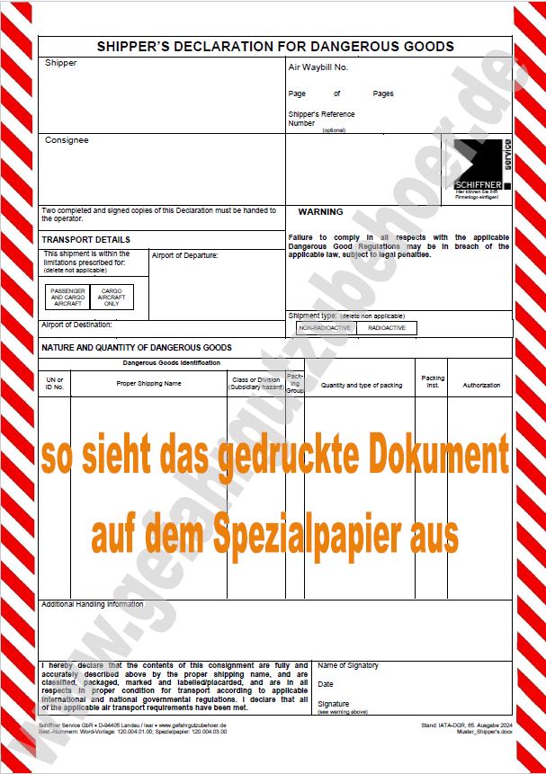 70760 Gefahrgut Luft - Word-Dokumentenvorlage zur Erstellung der shipper´s declaration - Image 1